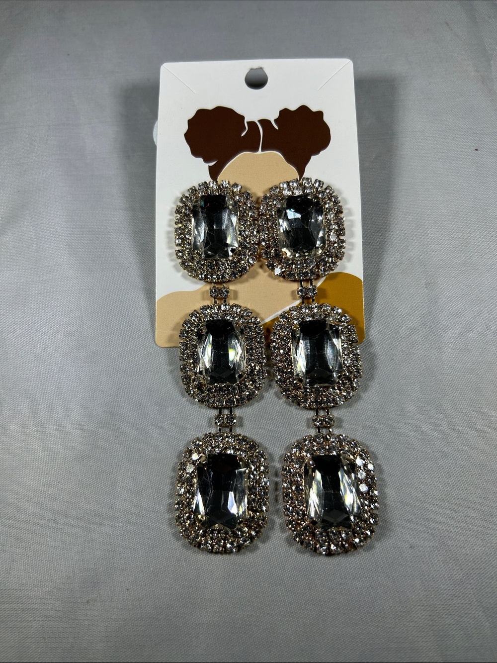Dramatic Silver Crystal Triple-Drop Earrings - Clear Silver